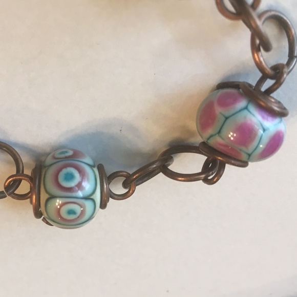 Handcrafted Copper n Lampwork Glass Link Bracelet. - Picture 4 of 8